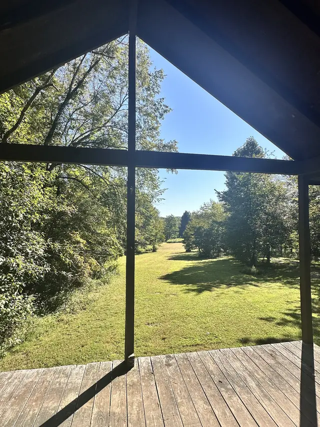 View from the back deck across the open backyard