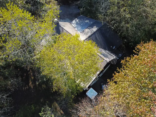 Looking down on Serenity Lodge and the surrounding woods