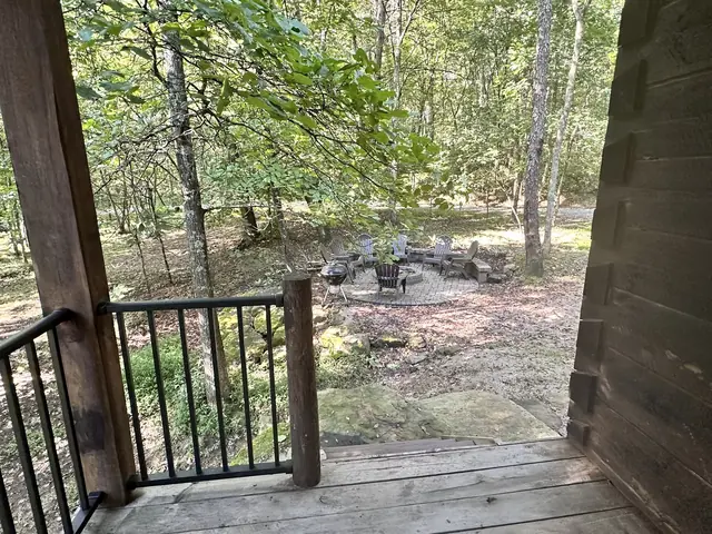 View of the fire pit from the covered porch