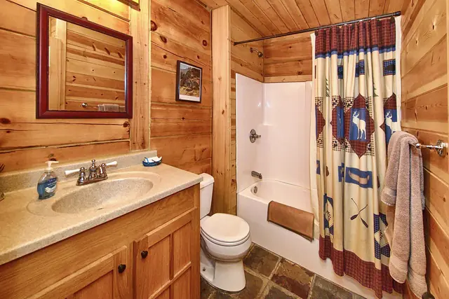 Full bath with tub off the great room