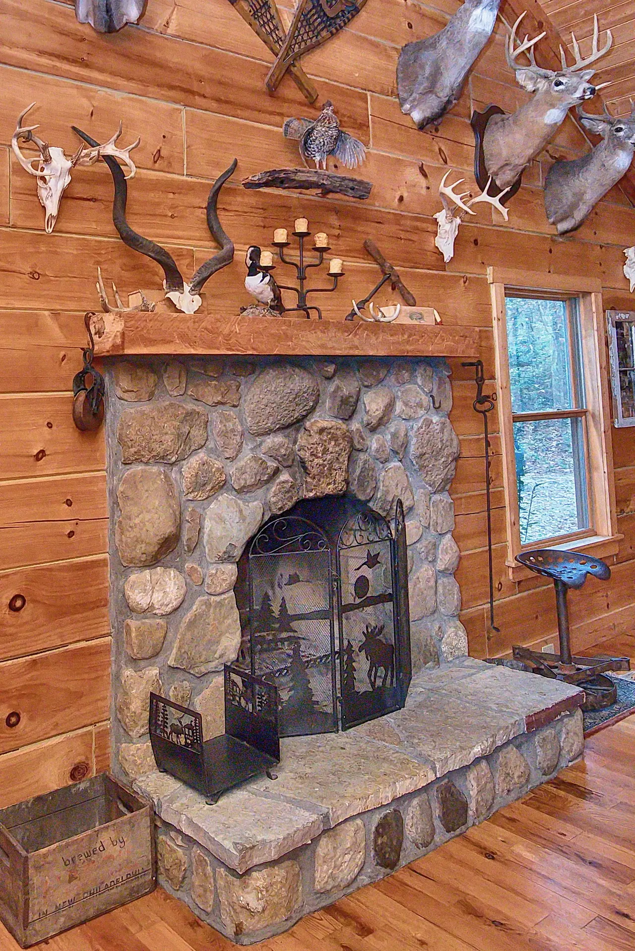 Stone fireplace and hearth