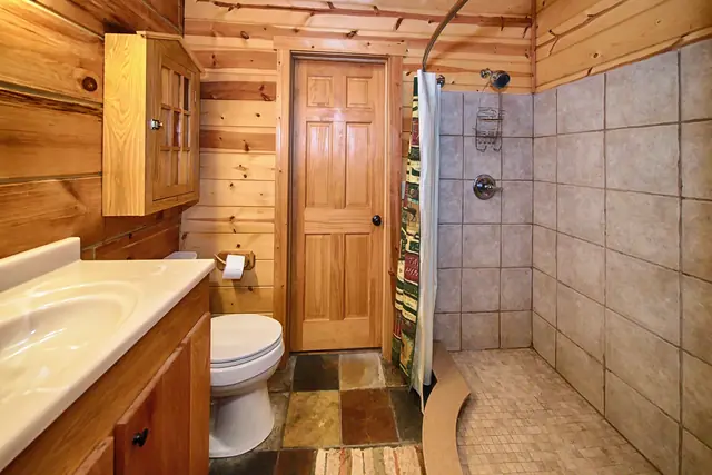 Bathroom with a walk-in tile shower